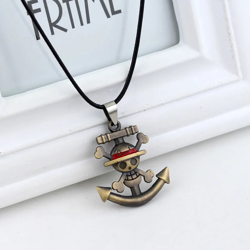 🏴‍☠️ One Piece Luffy Jolly Roger Anchor Necklace – Pirate's Pride! 🏴‍☠️