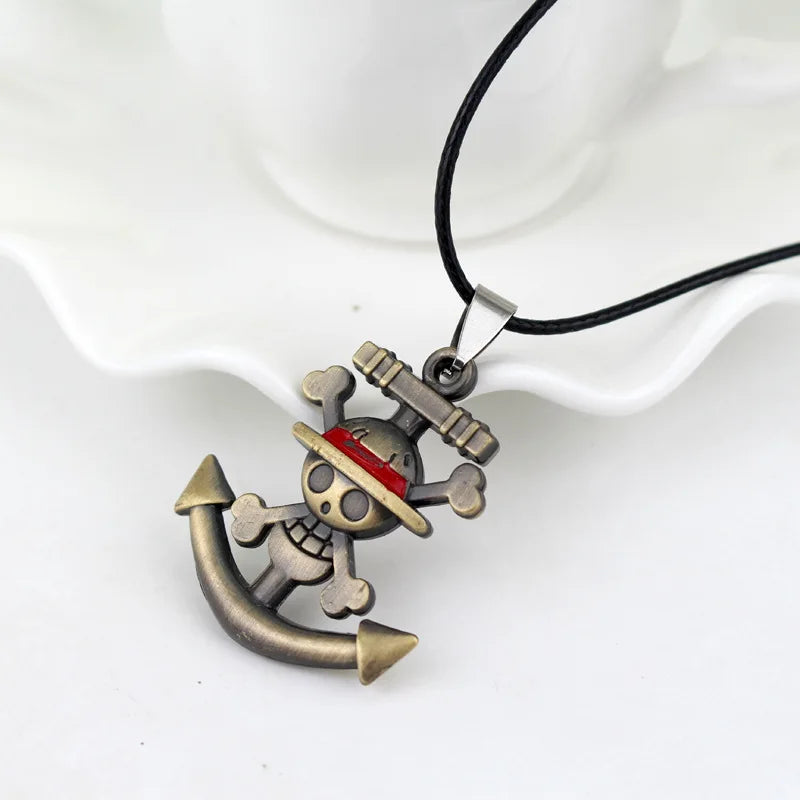 🏴‍☠️ One Piece Luffy Jolly Roger Anchor Necklace – Pirate's Pride! 🏴‍☠️