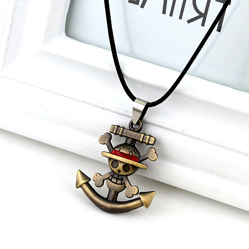 🏴‍☠️ One Piece Luffy Jolly Roger Anchor Necklace – Pirate's Pride! 🏴‍☠️