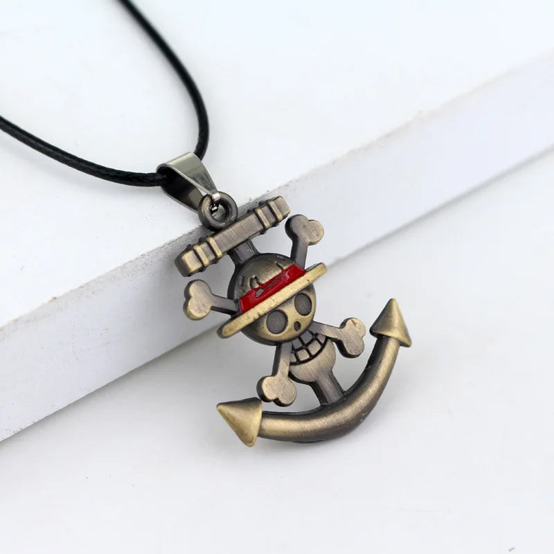 🏴‍☠️ One Piece Luffy Jolly Roger Anchor Necklace – Pirate's Pride! 🏴‍☠️